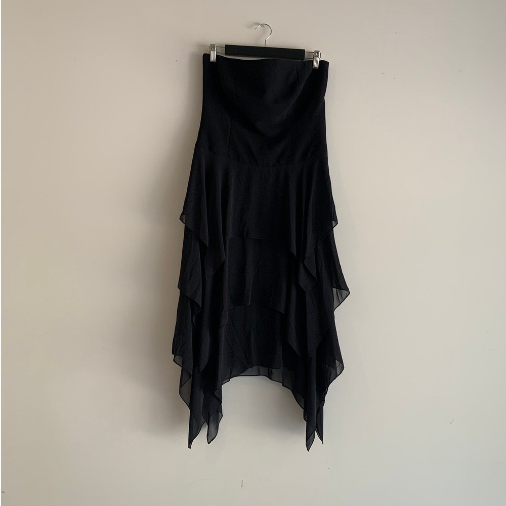 Liz Claiborne Strapless Black Handkerchief Hem Tiered Cocktail Dress Womens 10